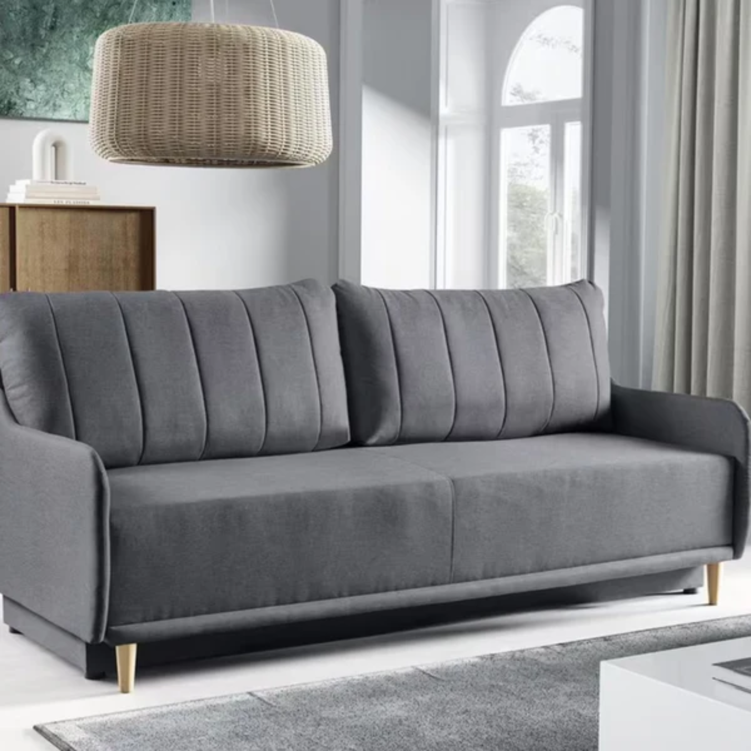 Canapé-lit 3 places 217 cm avec fonction couchage DL et coffre – confort moderne et design harmonieux