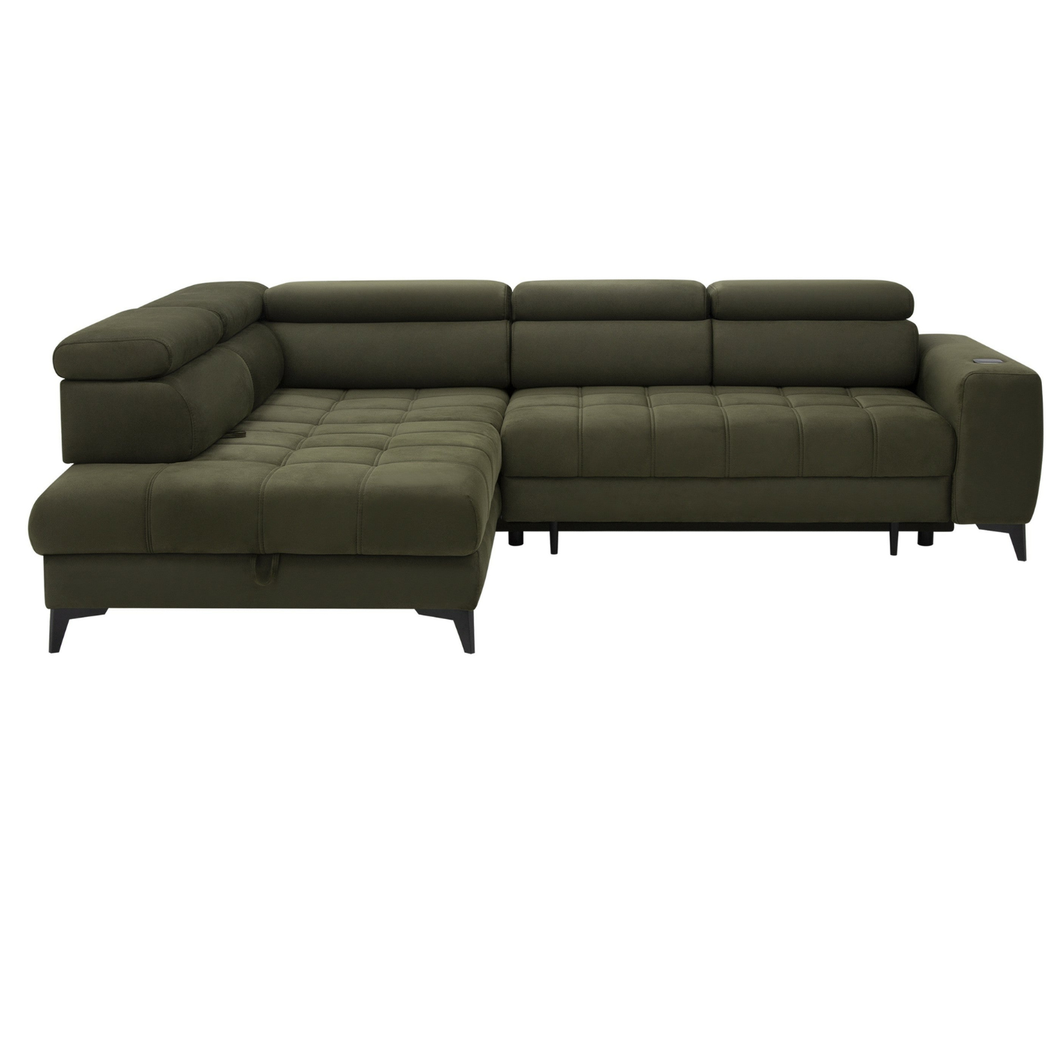 Canapé d’angle fonction couchage, rangement et chargeur téléphone à induction