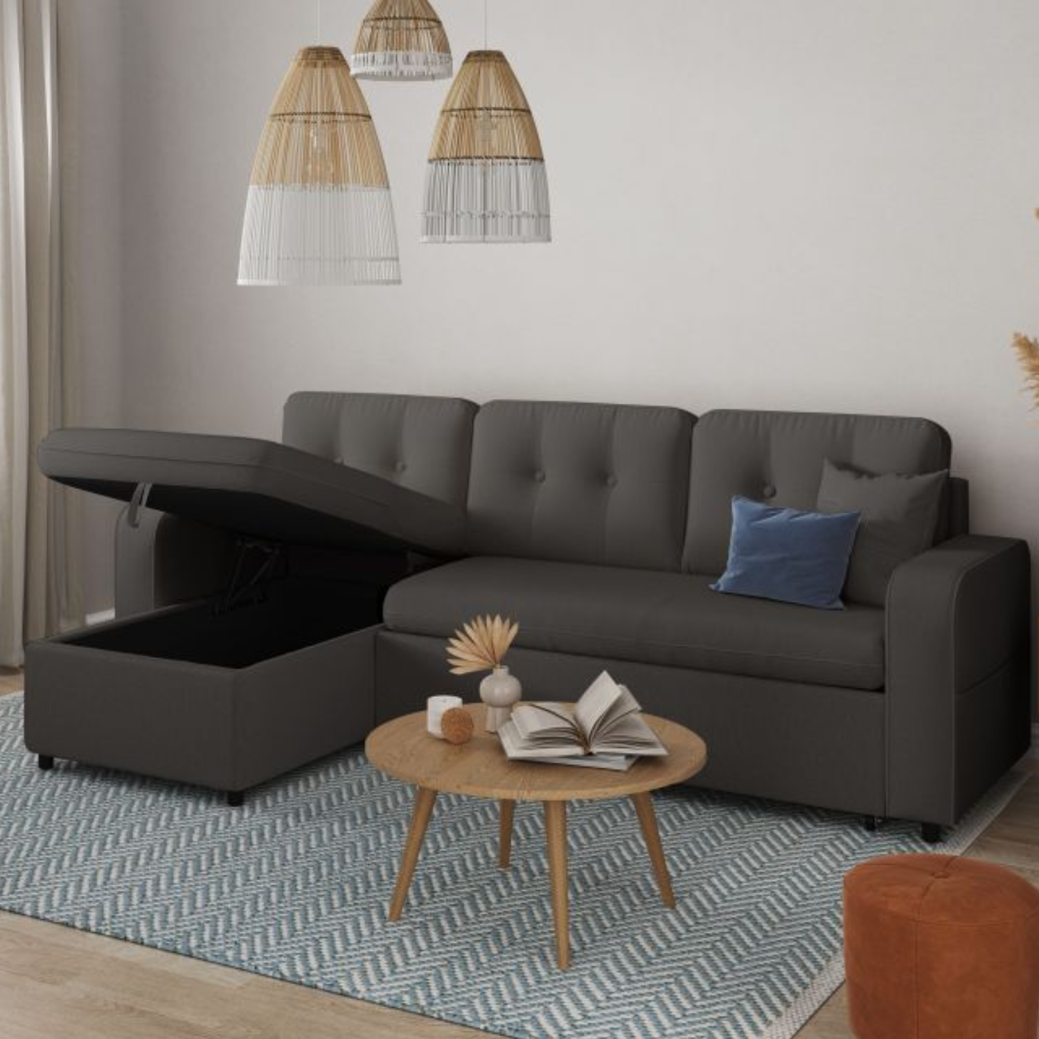 Canapé d'angle  convertible réversible en tissu