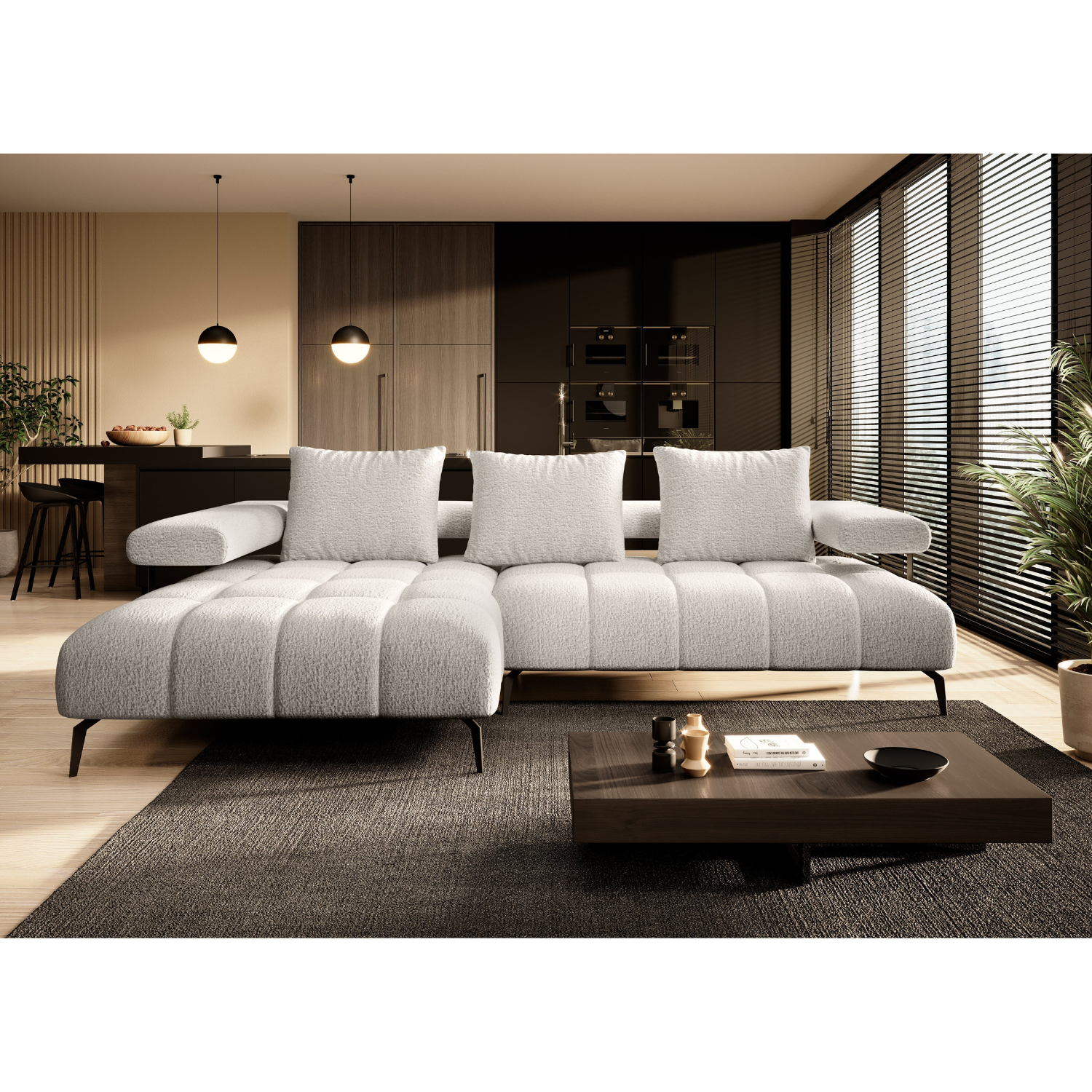 Canapé d’angle moderne avec réglage électrique de la profondeur d’assise