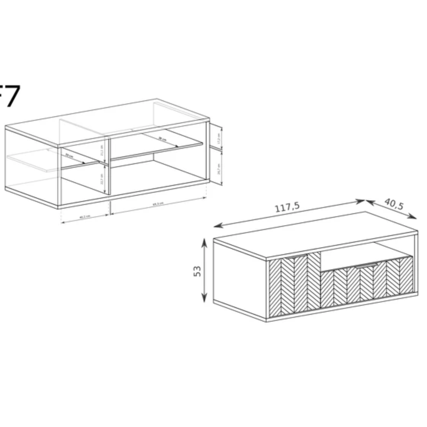 Meuble TV FONTI 117 cm – Petit meuble télé moderne avec tiroir et armoire