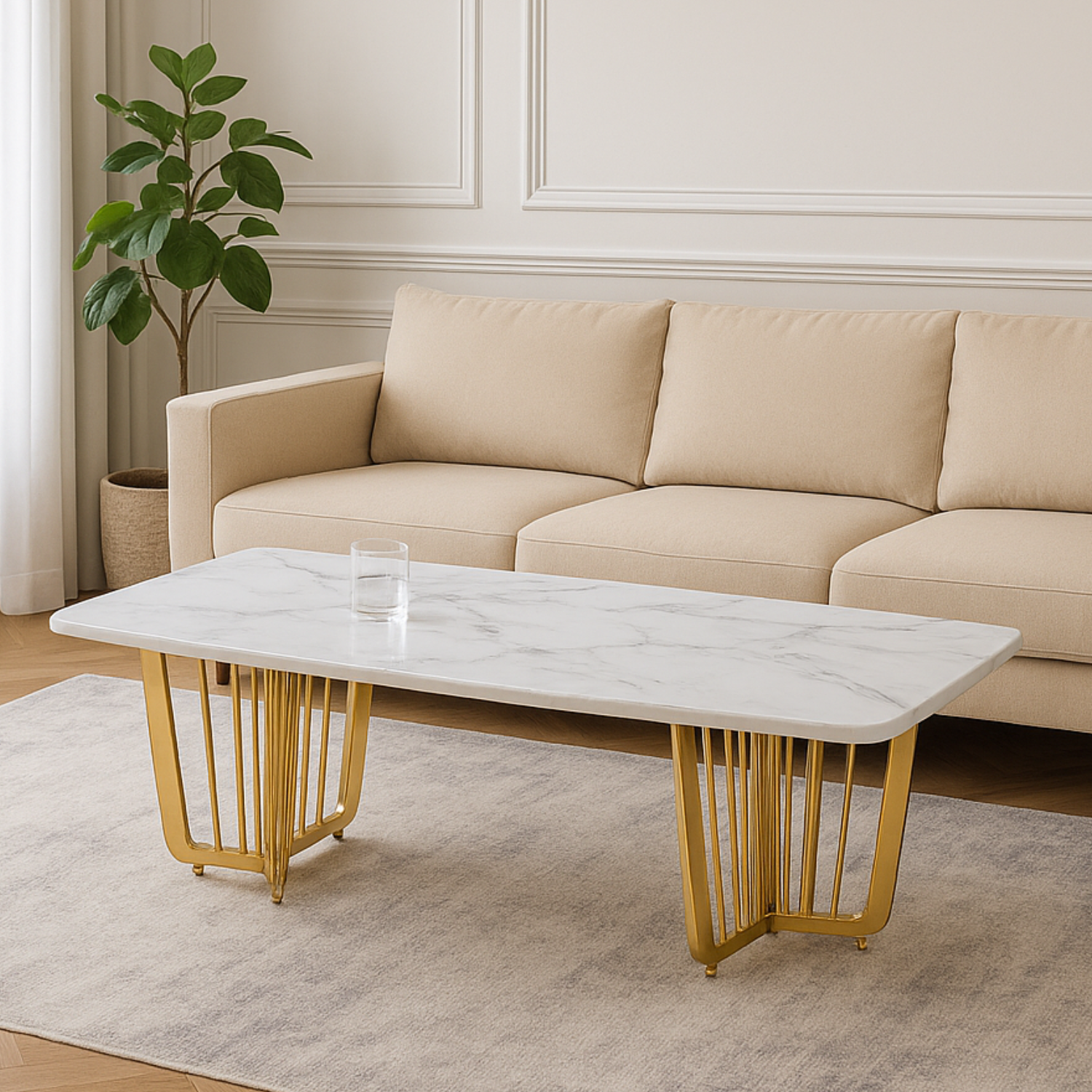 Table Basse avec Plateau en Marbre et Piètement en Acier