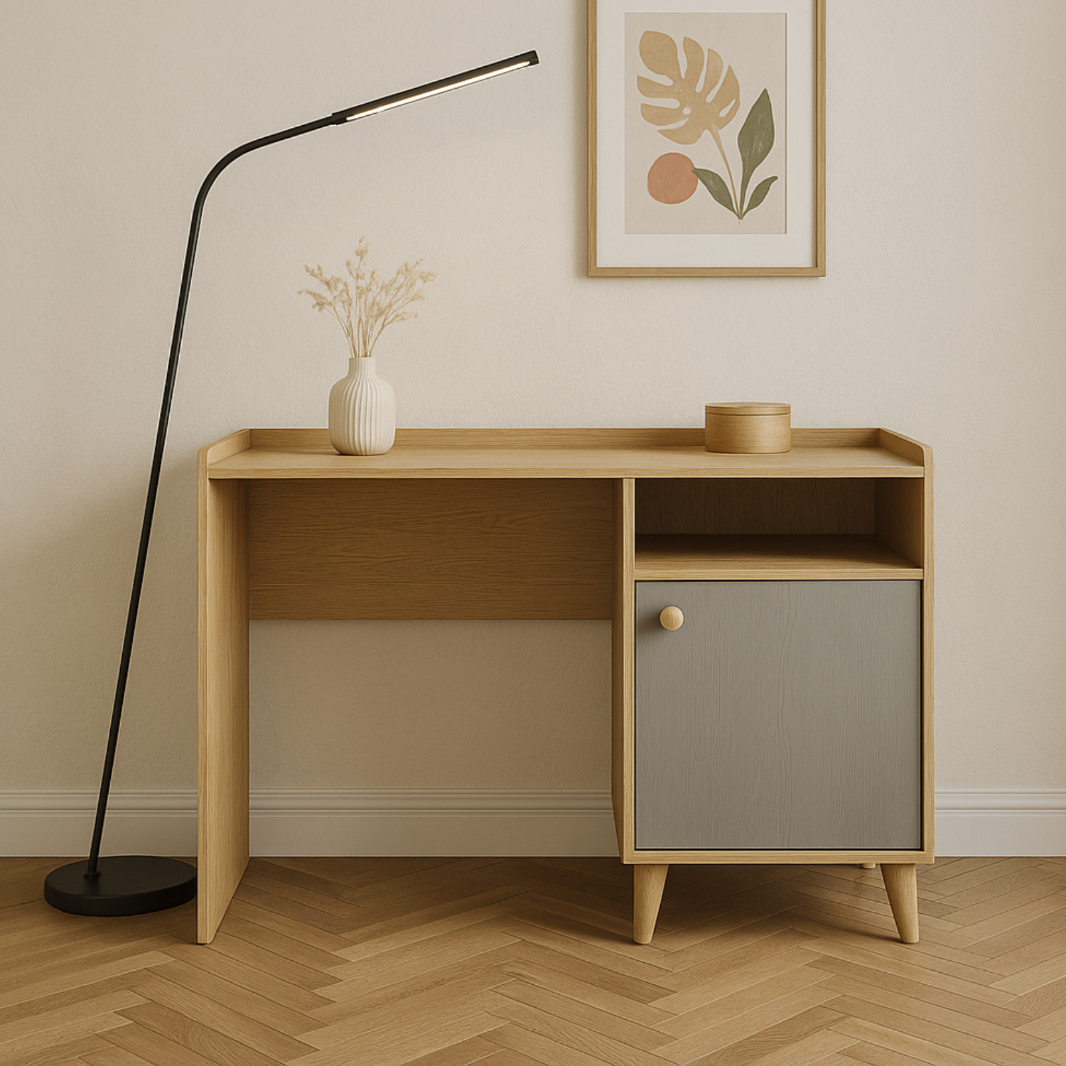 Bureau contemporain – Design moderne Rose Millénaire et Gris Palladium avec structure Sable du désert