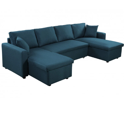 Canapé U panoramique convertible avec 2 coffres en tissu