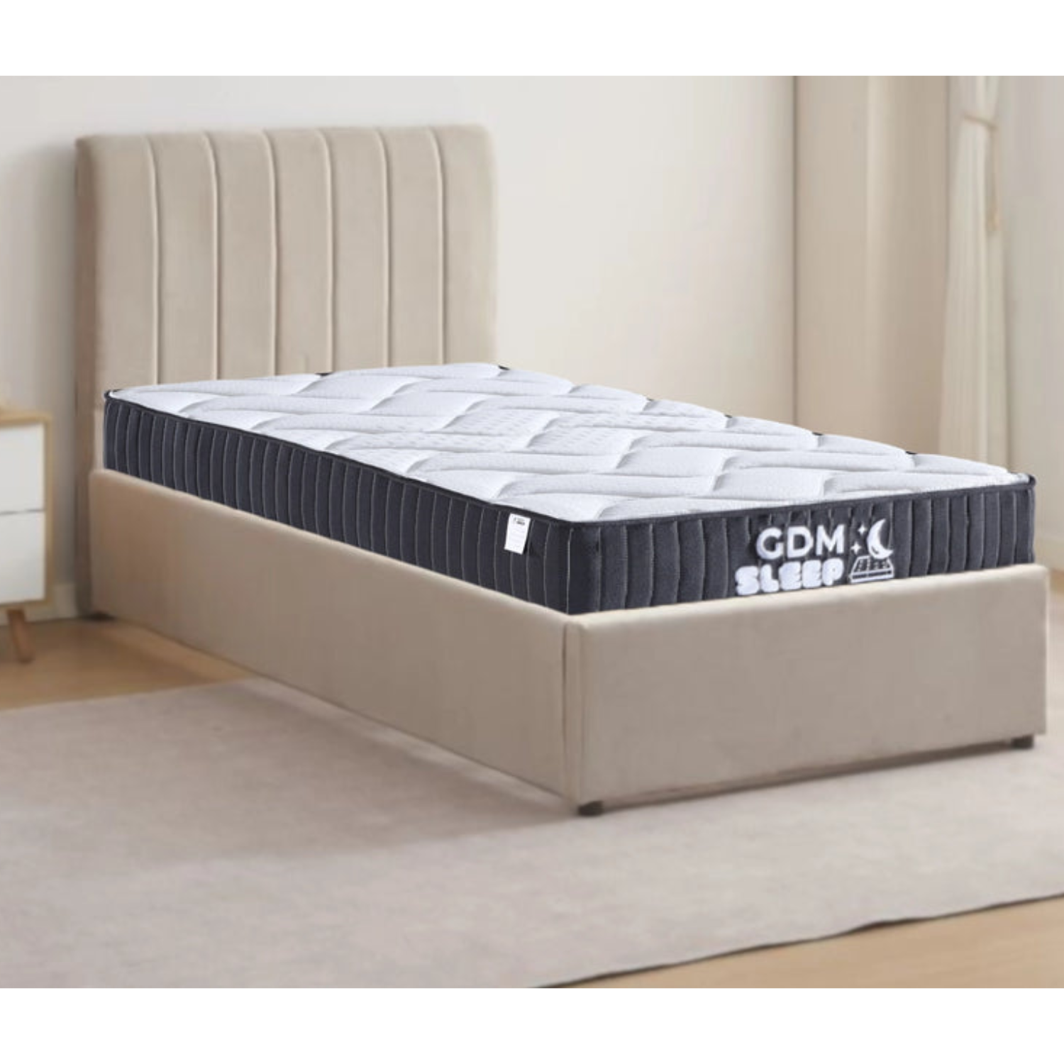 Lit coffre 1 place en velours – Gris, Taupe ou Rose – Compact et avec Rangement