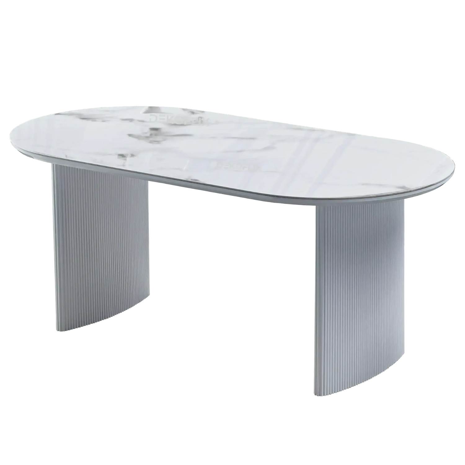 Table à Manger Céramique Marbre Blanc et Beige avec Piètement en Bois Laqué