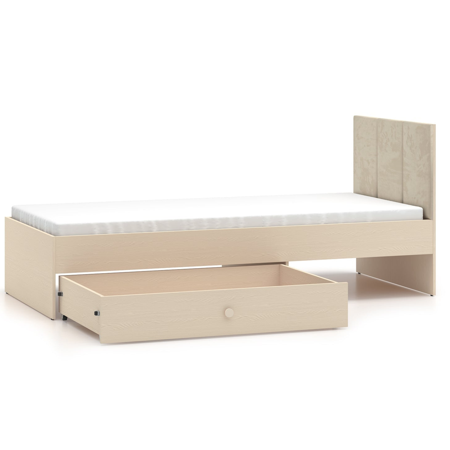 Lit enfant Moderne avec Tête de Lit en Velours Beige et Structure en Sable du Désert – Design Élégant et Confort Assuré