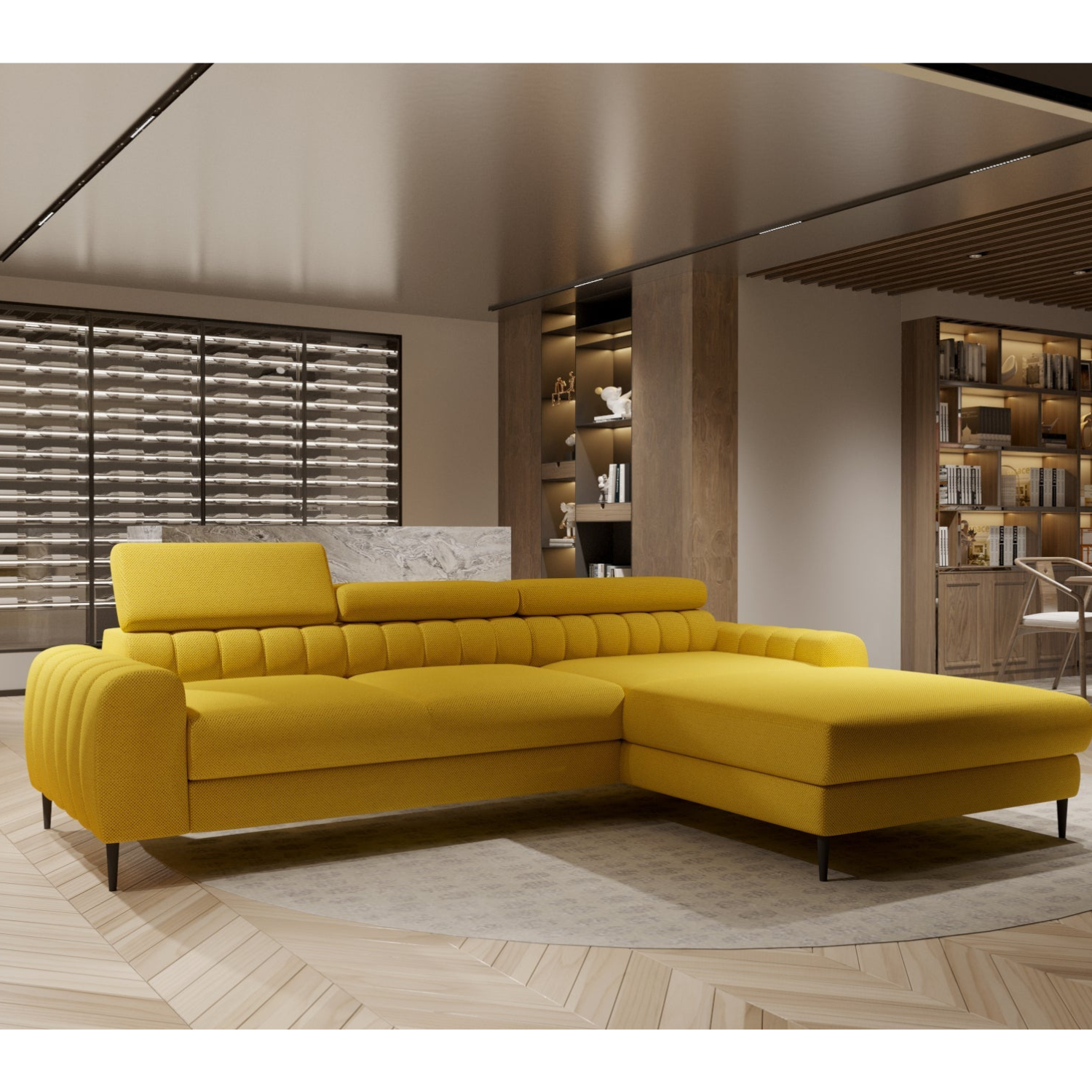 Canapé d’Angle – Compact avec Couchage DELFIN, Coffre de Rangement et Têtières Réglables