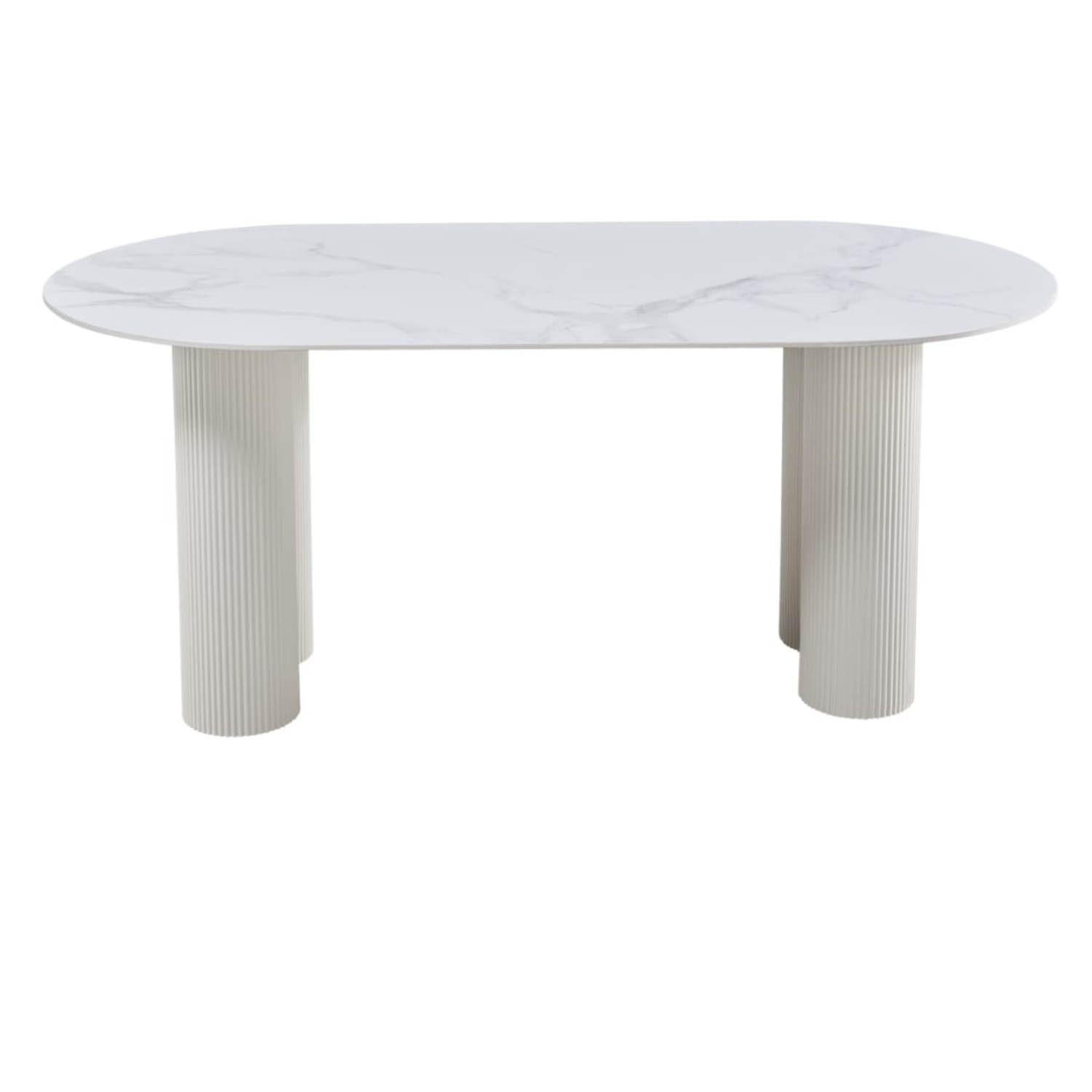 Table à Manger – Plateau Céramique Effet Marbre Blanc, Pieds Beige, Design Moderne et Élégant