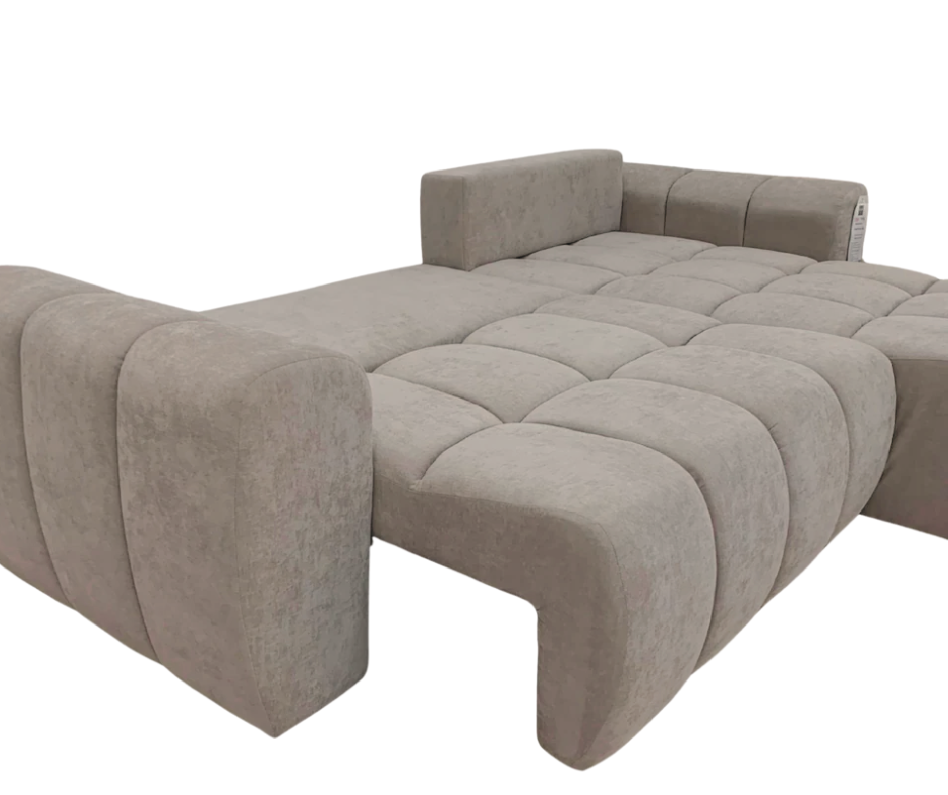 Canapé d’angle convertible en tissu Taupe, fonction couchage et coffre intégré