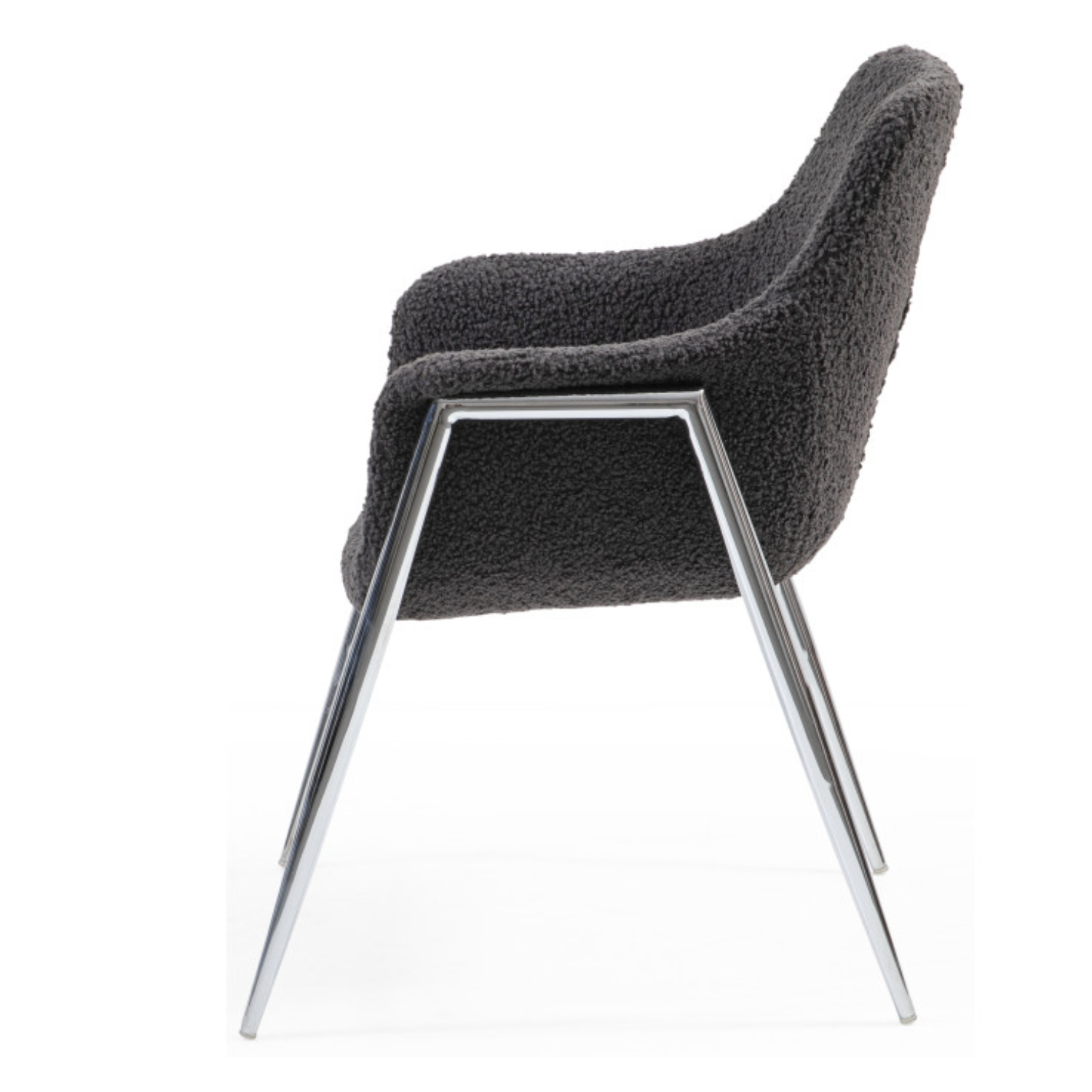 Chaise design – Assise et dossier en tissu bouclette, piétement acier (Gris foncé)