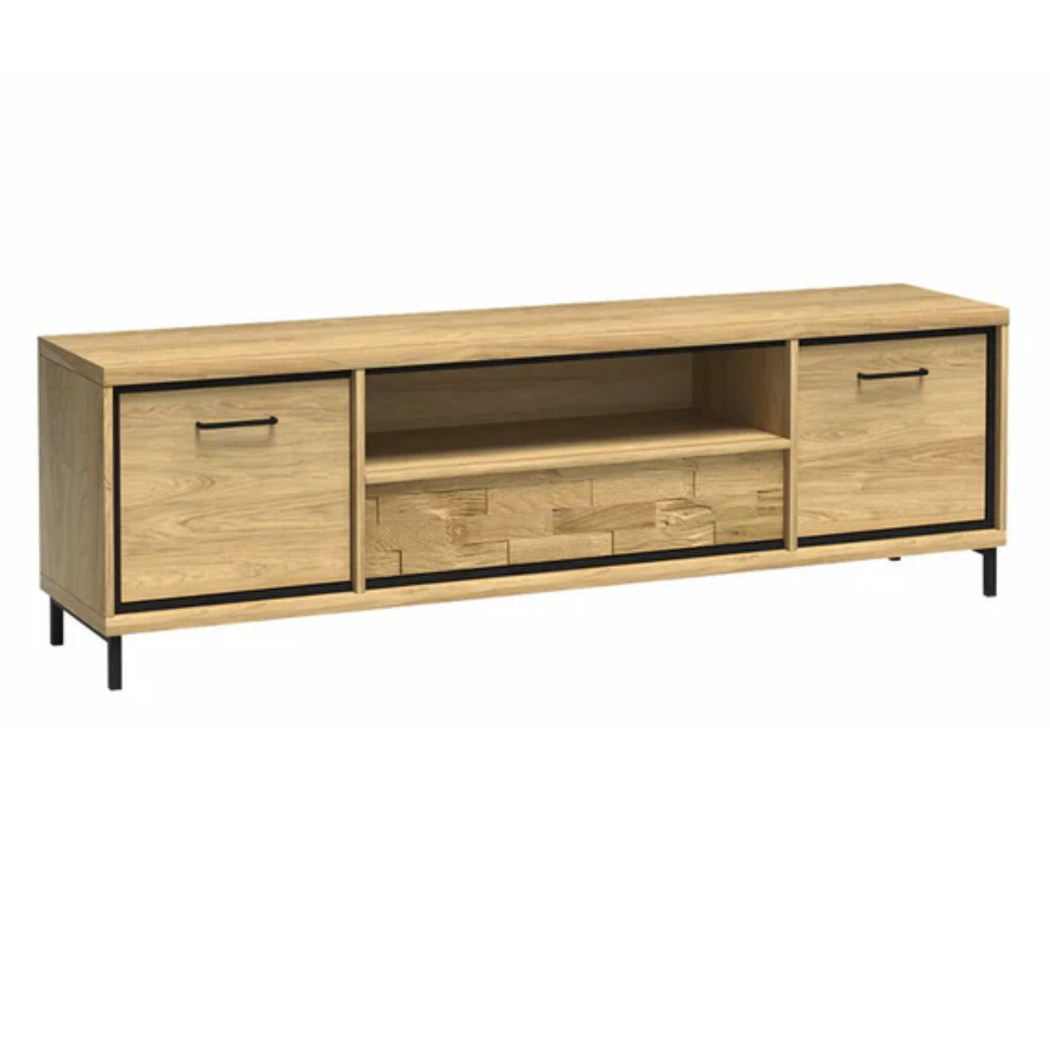 Meuble TV avec tiroir et étagères – teinte bois naturelle en deux dimensions – 139 cm et 181 cm