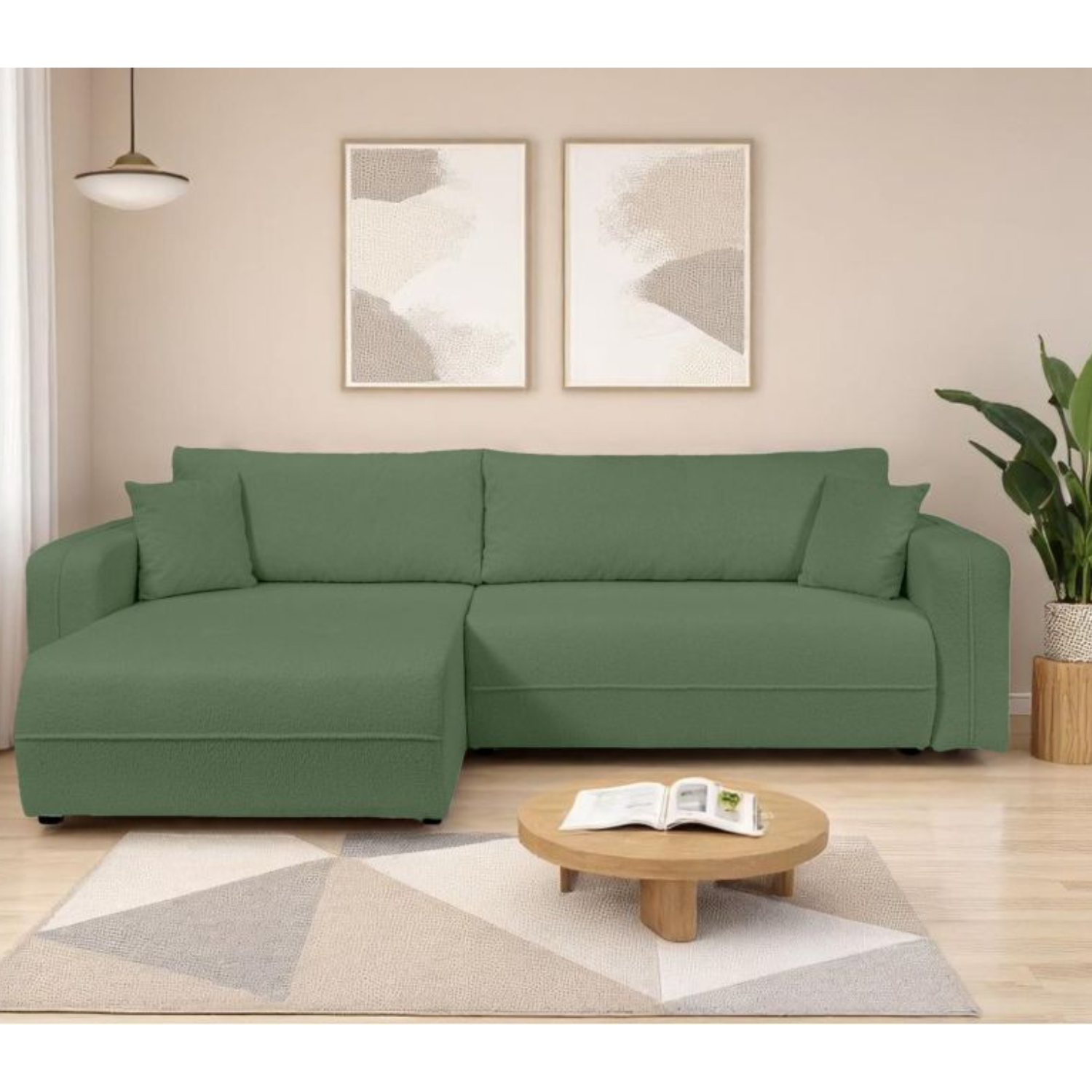 Canapé d'angle max réversible et convertible 5 places en tissu bouclettes