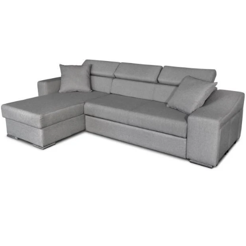Canapé d'angle réversible, convertible avec coffre et 2 poufs en tissu