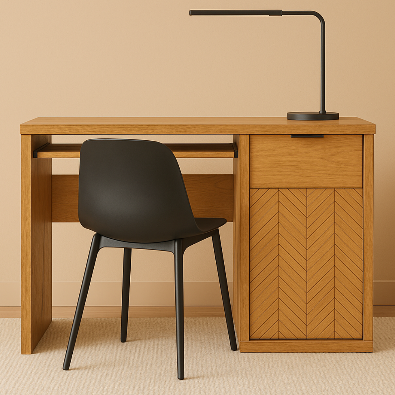 Bureau – Design moderne chêne caramel avec rangement et étagère coulissante