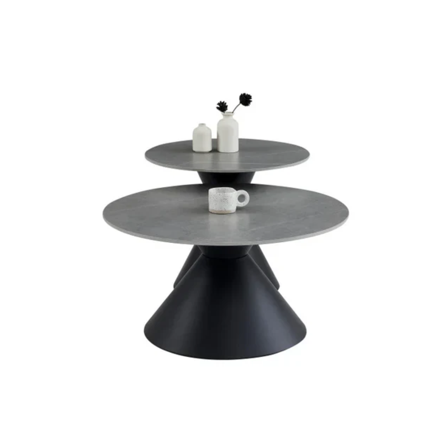 Table basse avec plateau en céramique lisse et résistante, piétement en acier