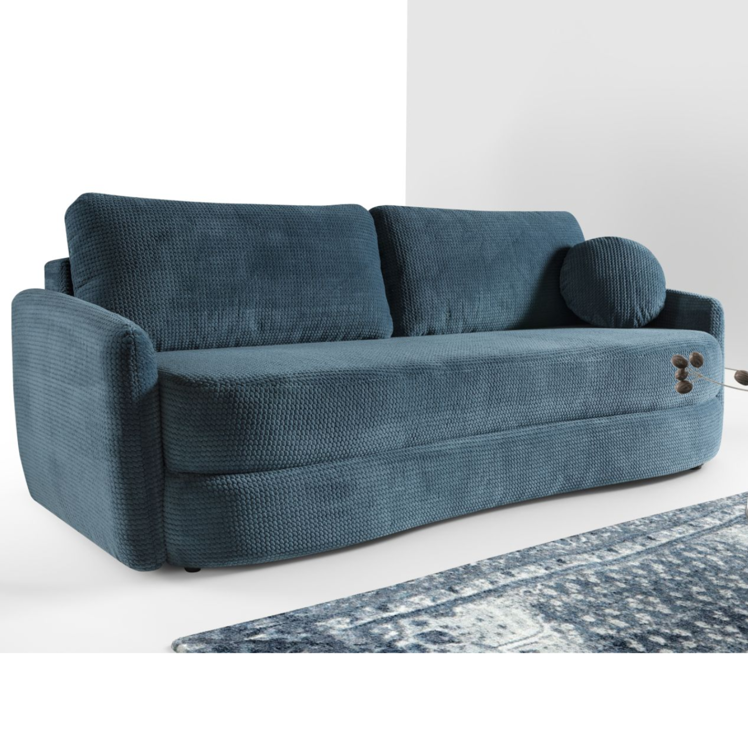 Canapé convertible avec fonction couchage, coffre de rangement et revêtement en tissu