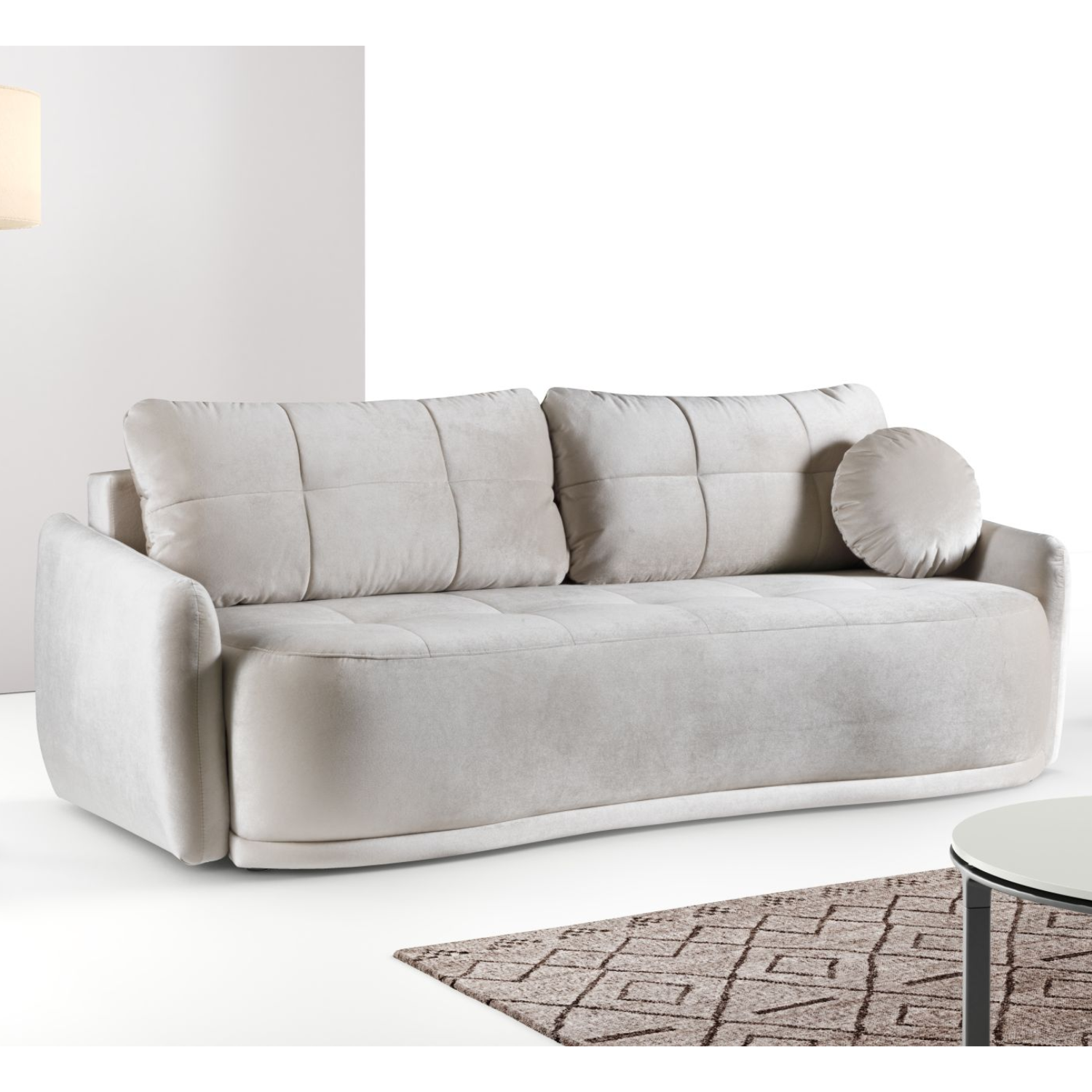 Canapé d’angle avec fonction couchage, coffre de rangement et revêtement tissu