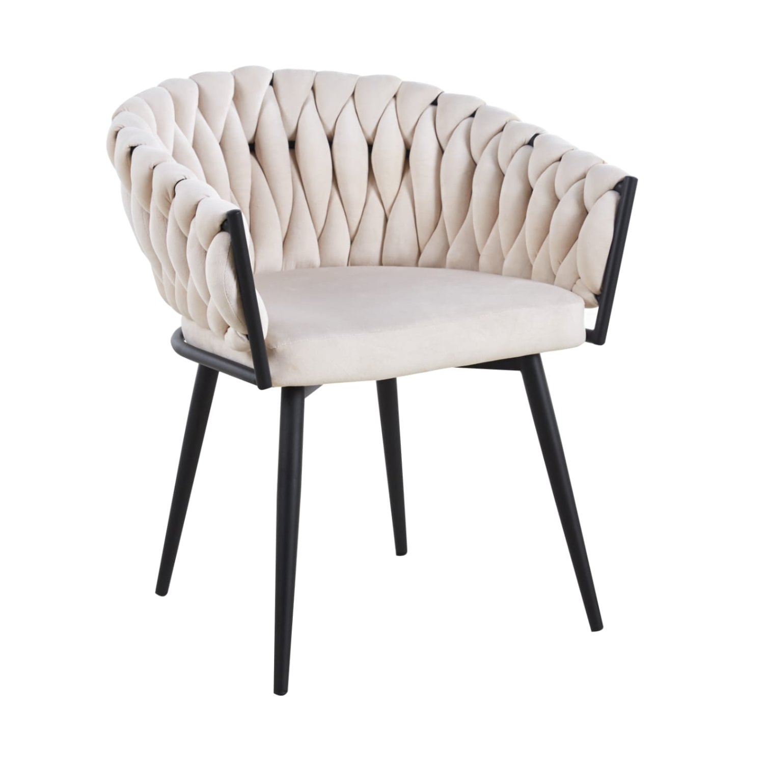 Chaise avec accoudoirs en velours et pieds métal noir