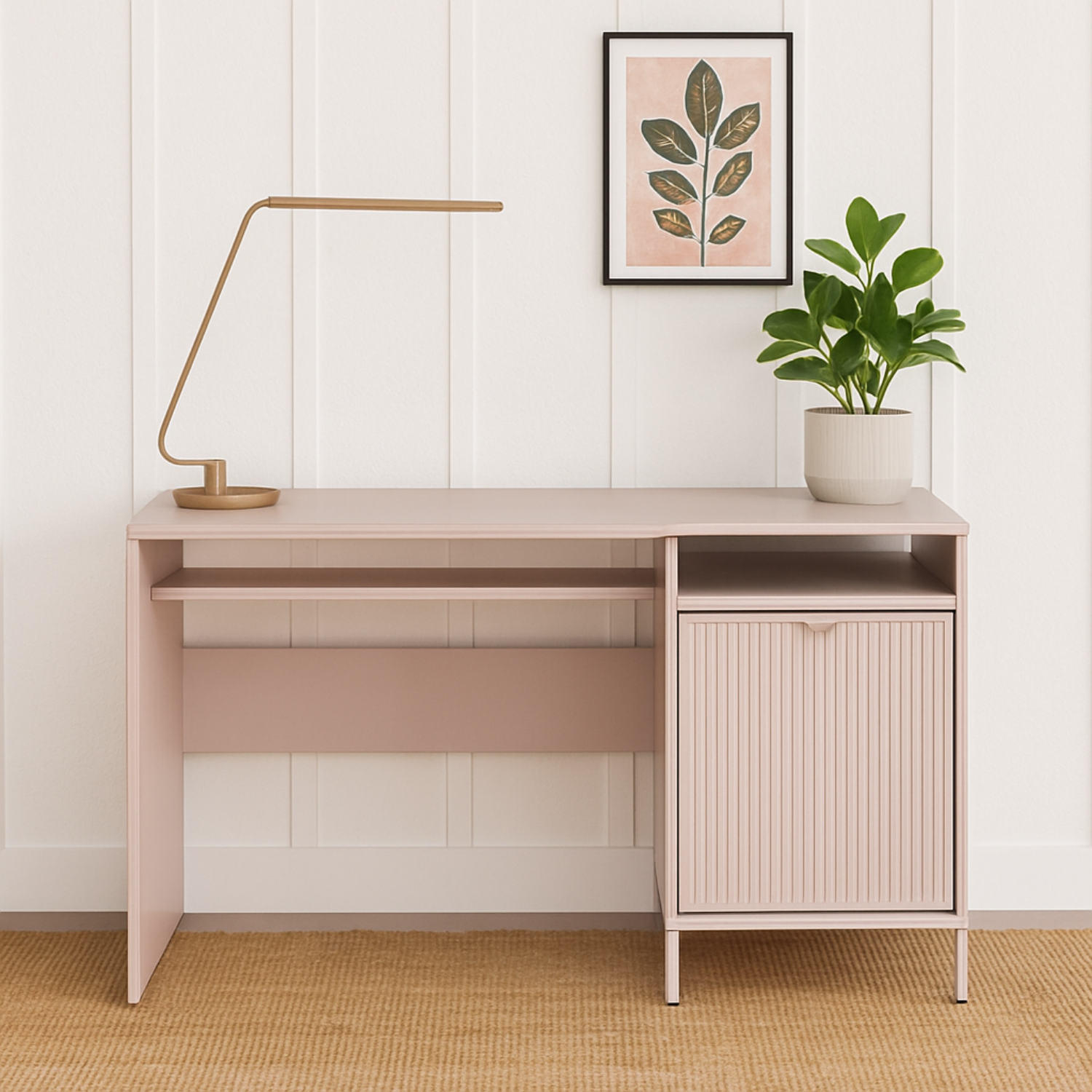 Bureau moderne – 3 coloris cachemire, indigo et pierre verte avec étagère et rangement