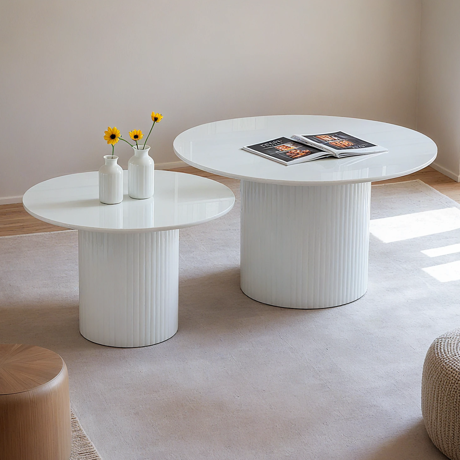 Table basse Plateau en Céramique et Piètement en Bois Laqué