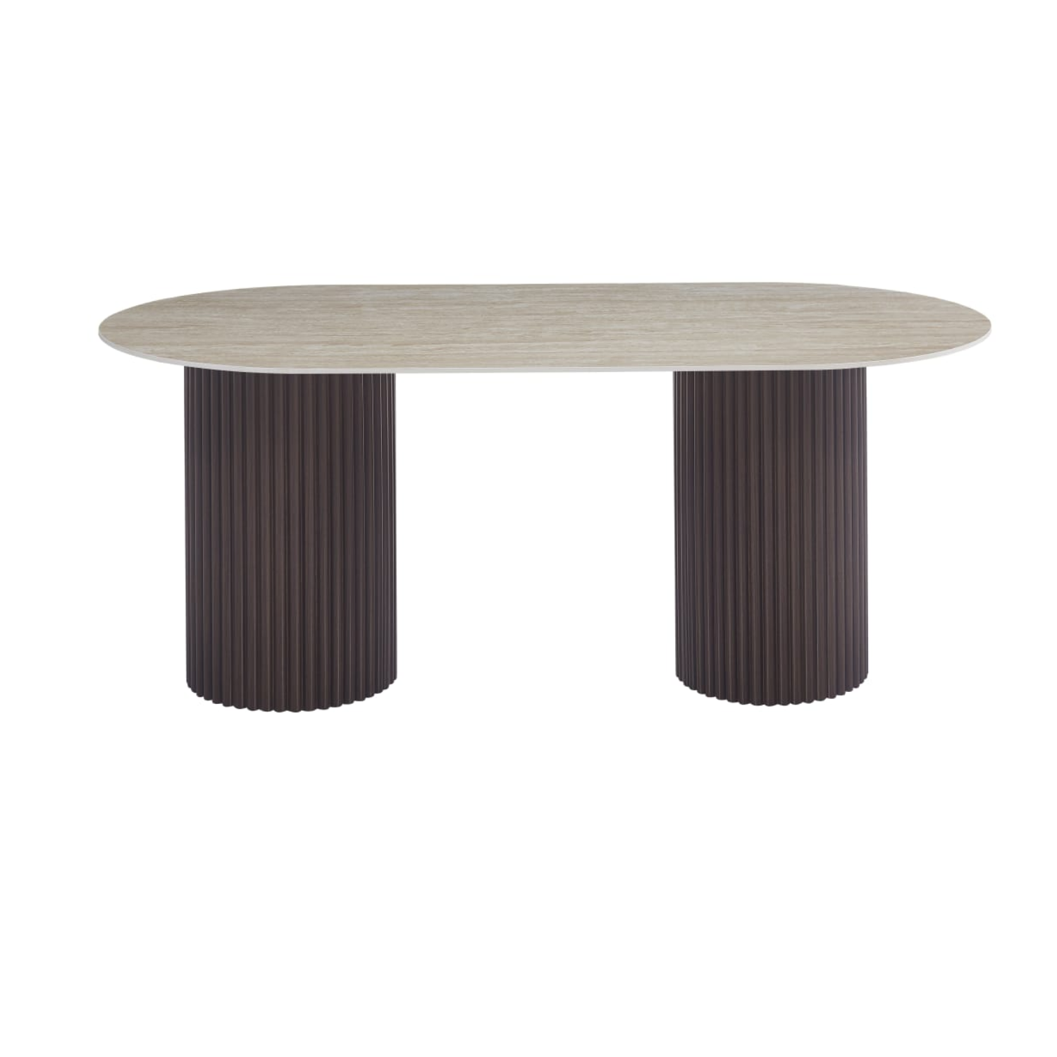 Table à Manger – Plateau Céramique Effet Travertin Mat & Pieds Métal Design | 160 ou 180 cm