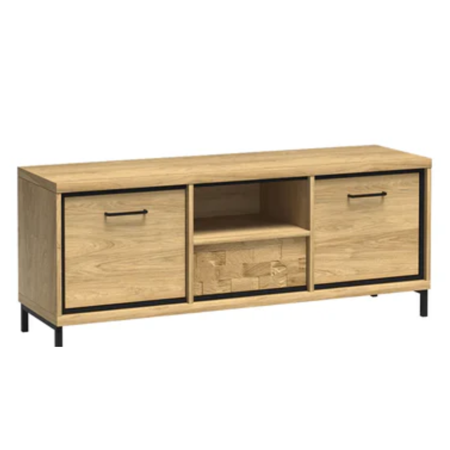 Meuble TV avec tiroir et étagères – teinte bois naturelle en deux dimensions – 139 cm et 181 cm