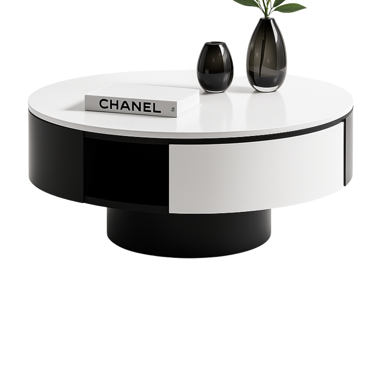 Table Basse  80x40 – Design Moderne Noir et Blanc avec Tiroir Intégré