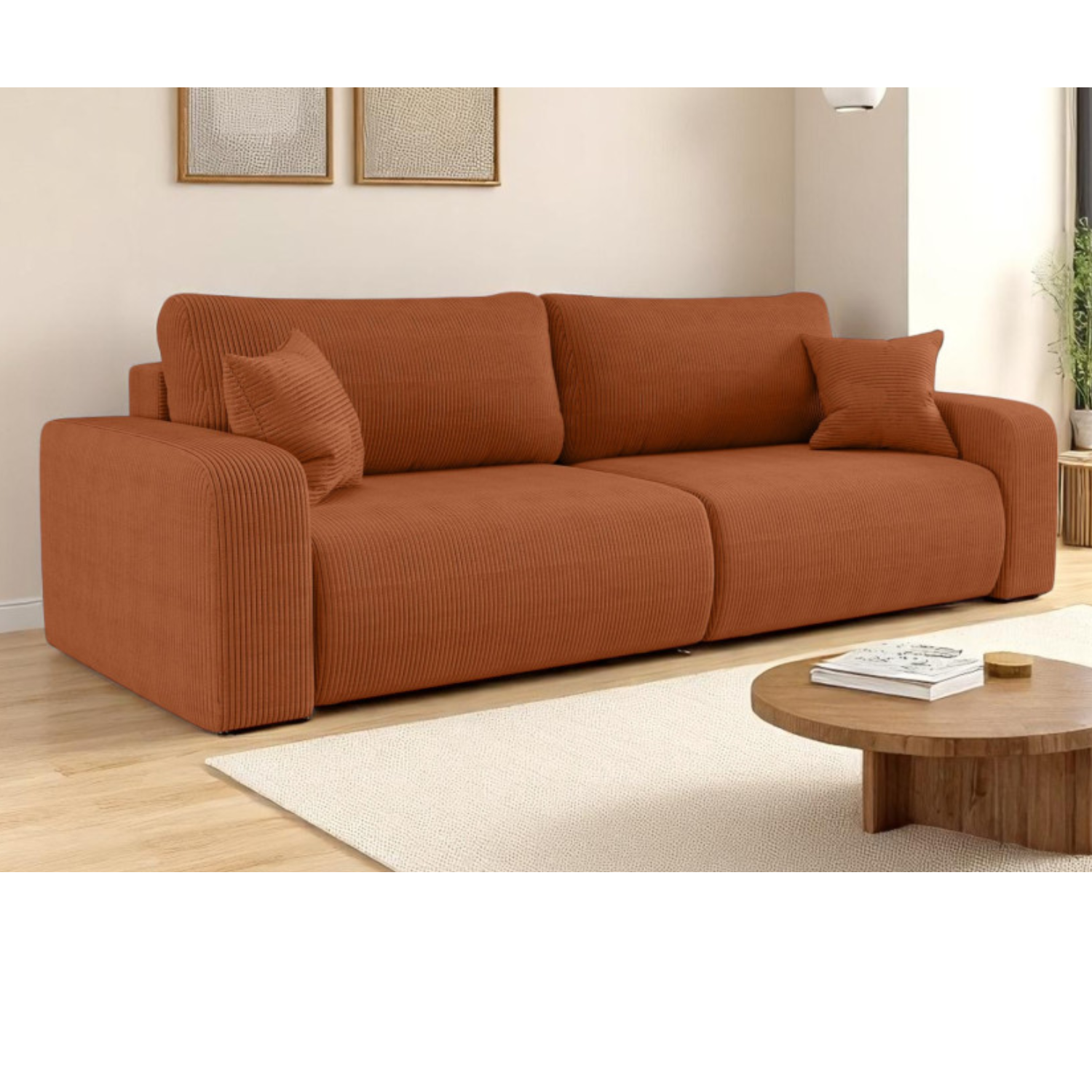 Canapé droit 3 places convertible en velours côtelé