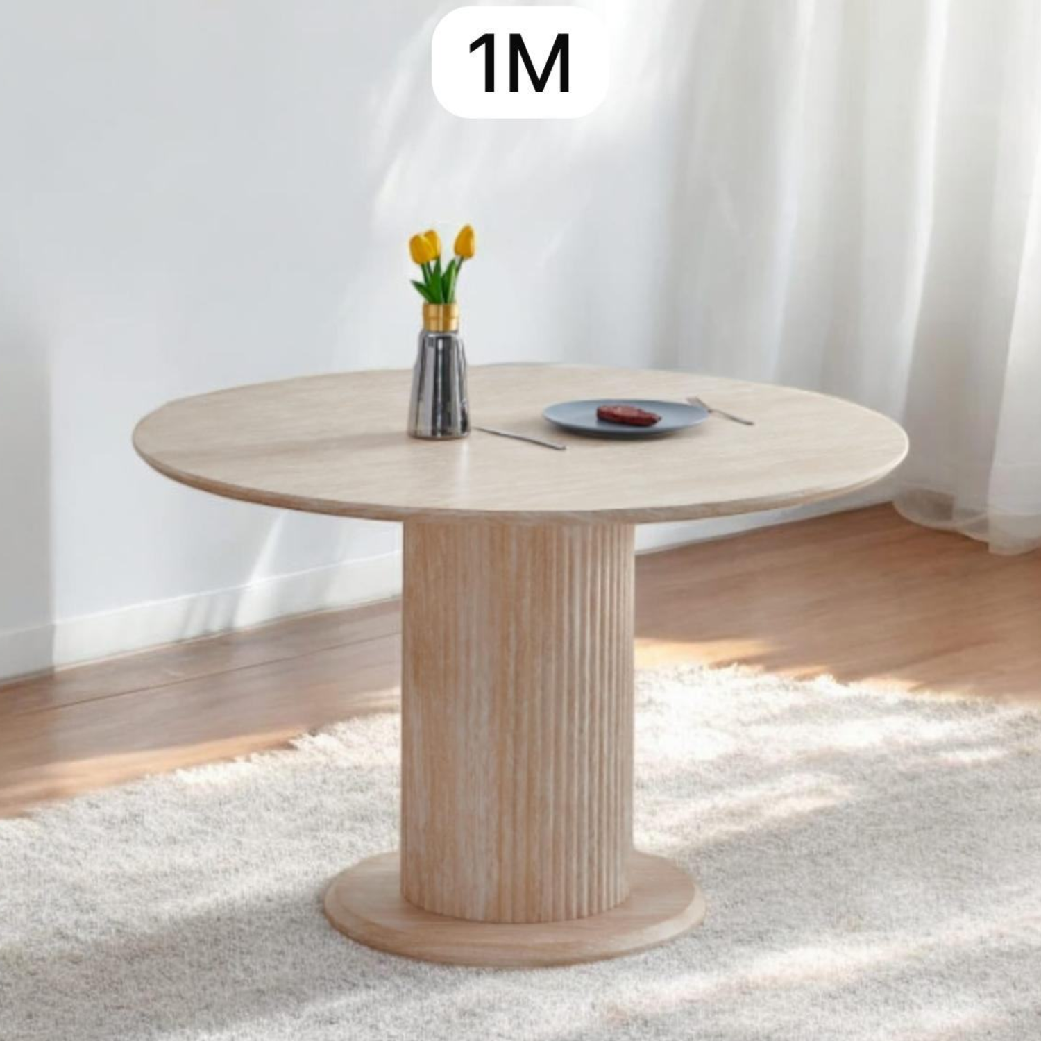 Table à manger ronde – Plateau en travertin naturel – 100 / 120 cm