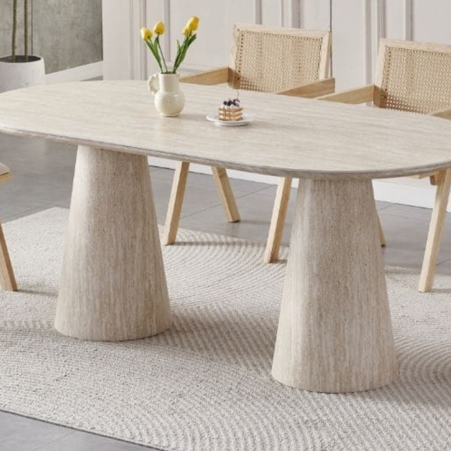 TABLE A MANGER CERAMIQUE TRAVERTIN
