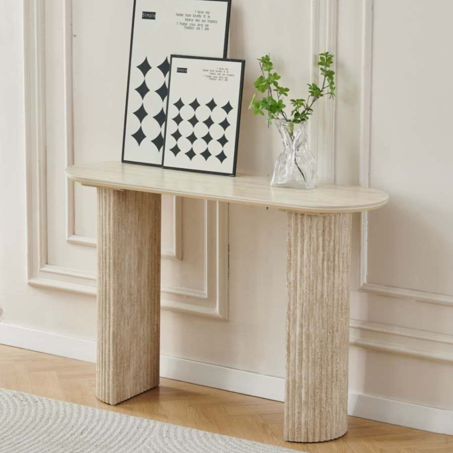 Console 120x40x80 cm – Plateau en céramique, Piétement MDF Travertin ou Noyer, Design Moderne