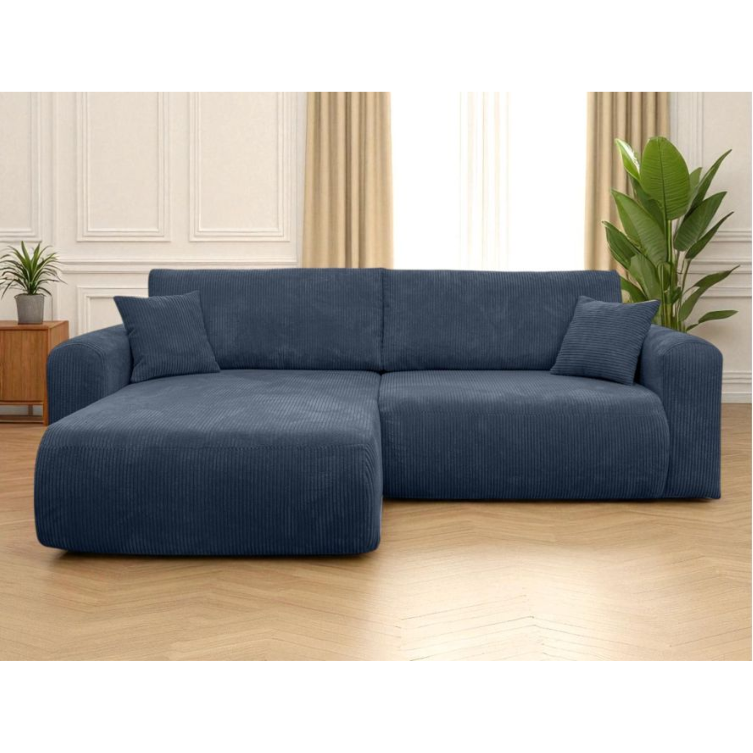 Canapé d’Angle Réversible – 4 Places – Convertible avec Coffre – Tissu Bouclette ou Velours Côtelé