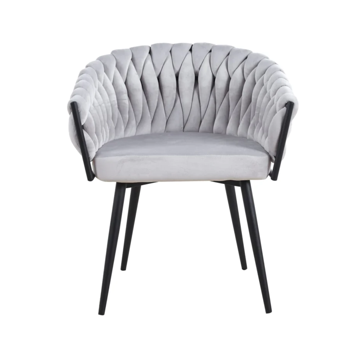 Chaise avec accoudoirs en velours et pieds métal noir