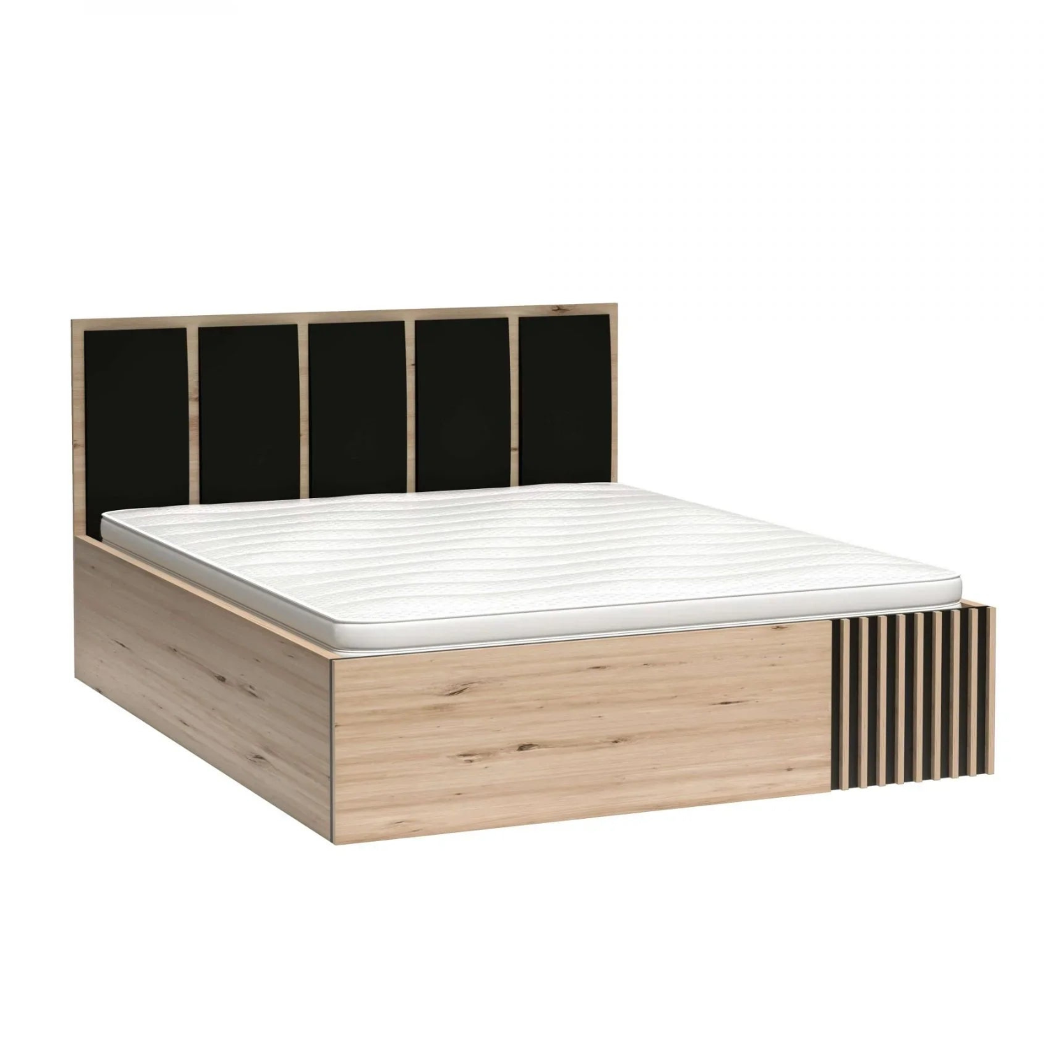 Lit moderne avec tête de lit rembourrée noire et rangement intégré