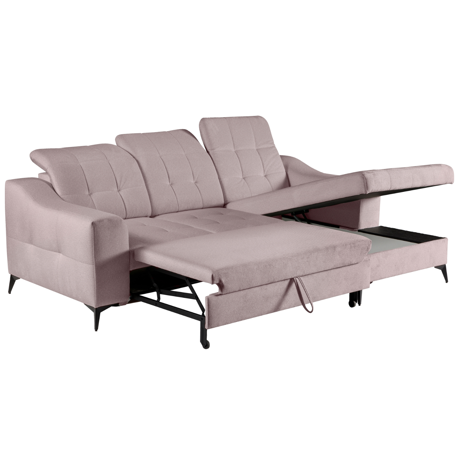 Canapé d’angle convertible en tissu avec appuis-tête réglables ,coffre et couchage 200x136 cm