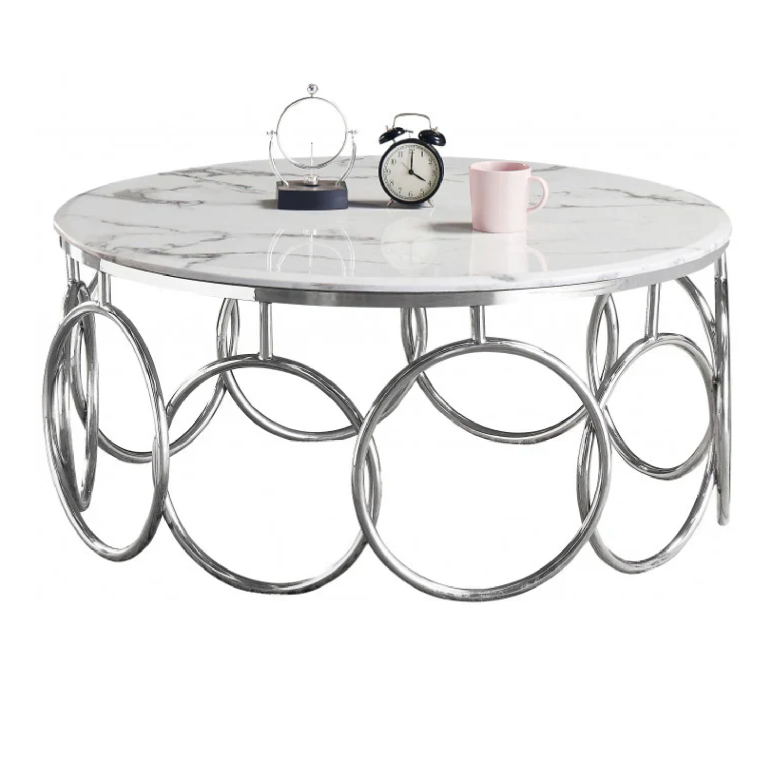 Table Basse Plateau Marbre Blanc ou Gris et Structure Métallique