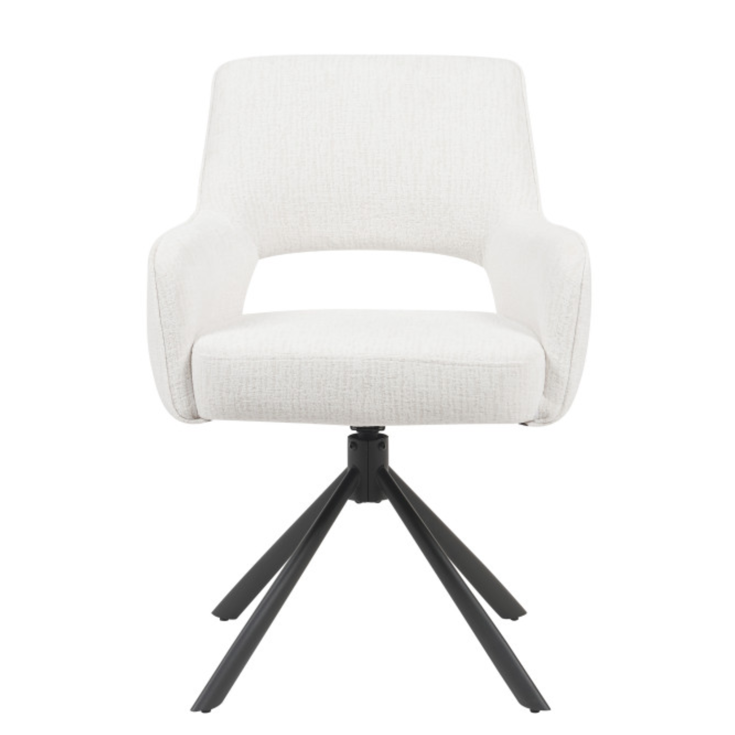 Chaise pivotante 360° – Tissu bouclé avec ressorts ensachés & piètement acier noir (Beige ou Taupe)