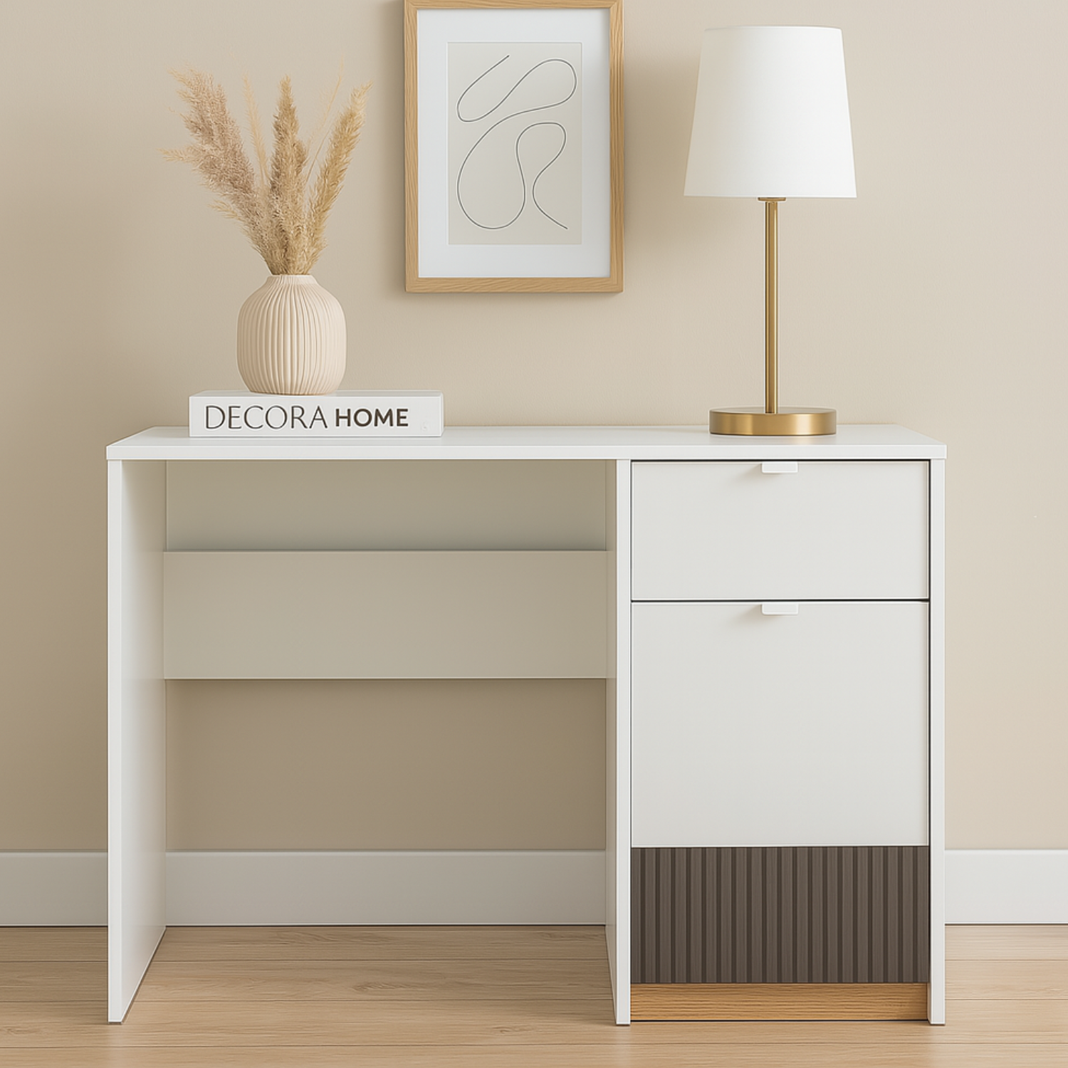 Bureau Design avec Finition Bicolore – Blanc, Graphite Mat & Chêne Castello