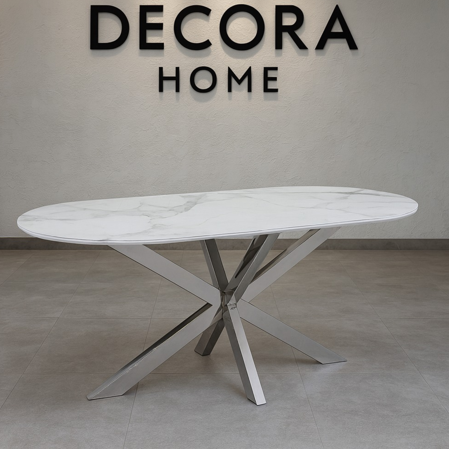 Tables à manger en Céramique Effet Marbre Blanc et Bases Métalliques