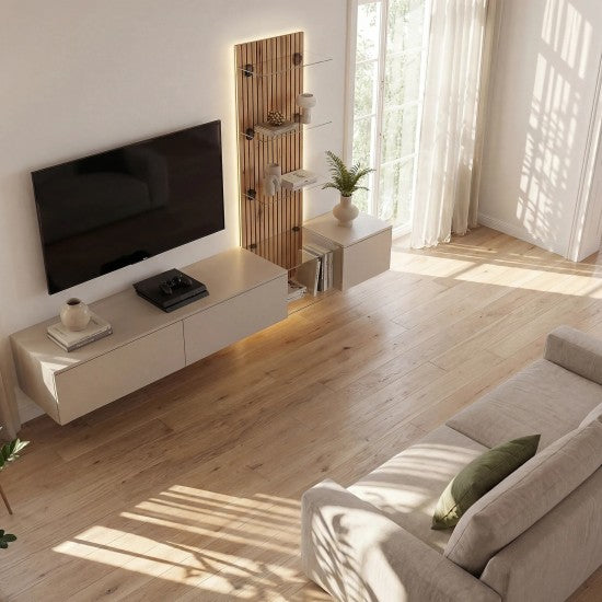 LUZZ wall unit 220 cm with lighting, Szara Glina and Coast Evoke chêne — vue 2