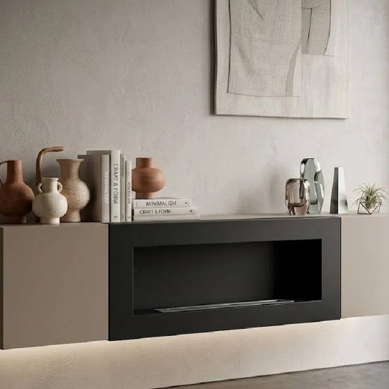 Meuble TV Suspendu FLY 160cm avec Cheminée Bioéthanol - Szara Glina — vue 9