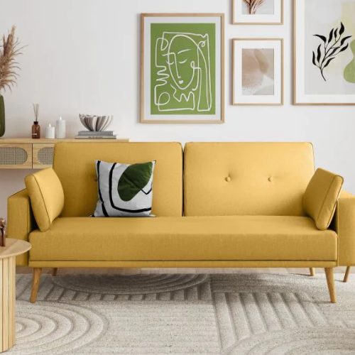 Canapé droit 3 places scandinave convertible en tissu
