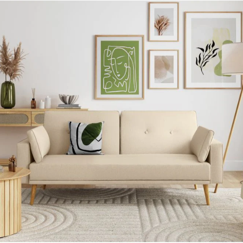 Canapé droit 3 places scandinave convertible en tissu