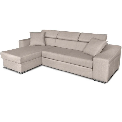 Canapé d'angle réversible, convertible avec coffre et 2 poufs en tissu