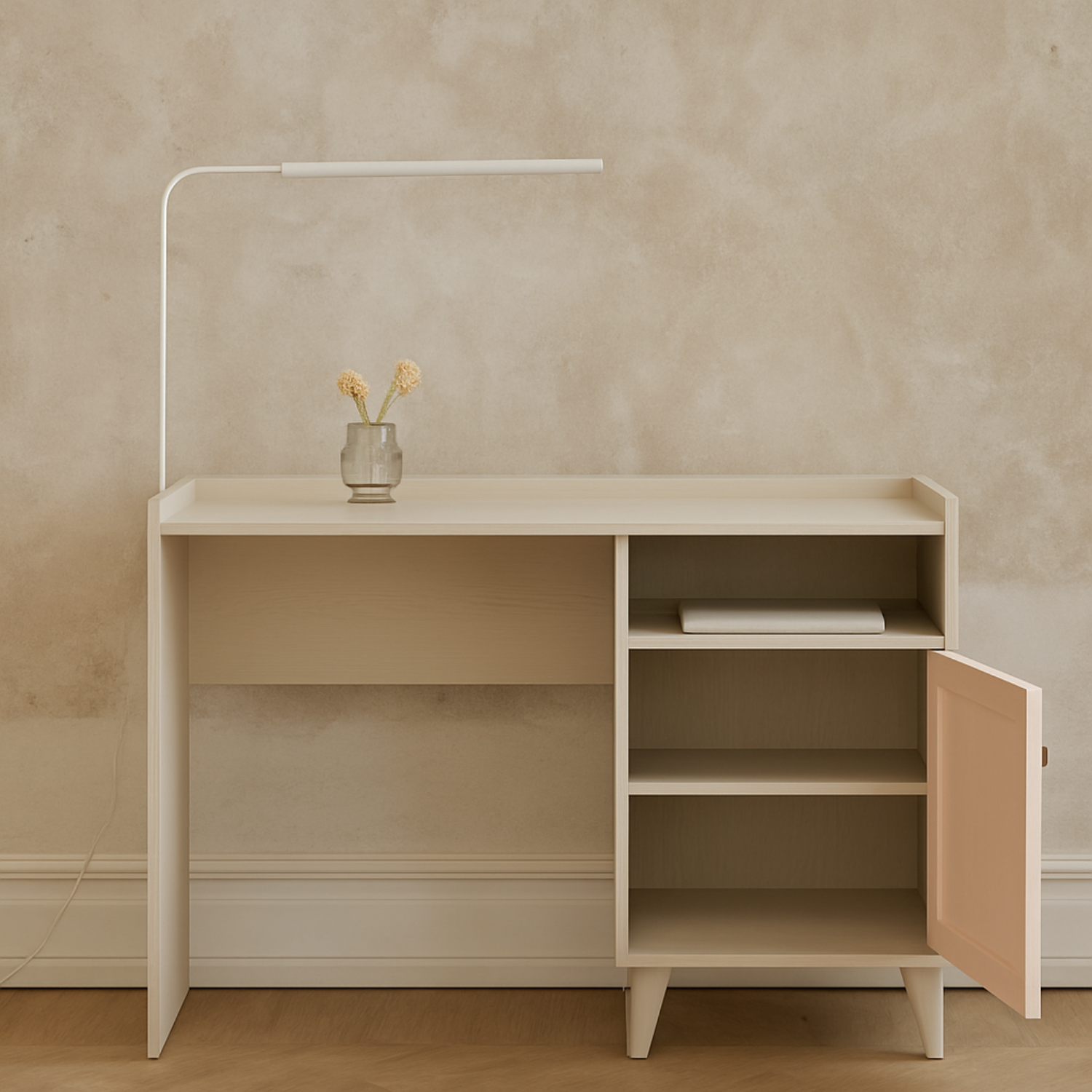 Bureau contemporain – Design moderne Rose Millénaire et Gris Palladium avec structure Sable du désert