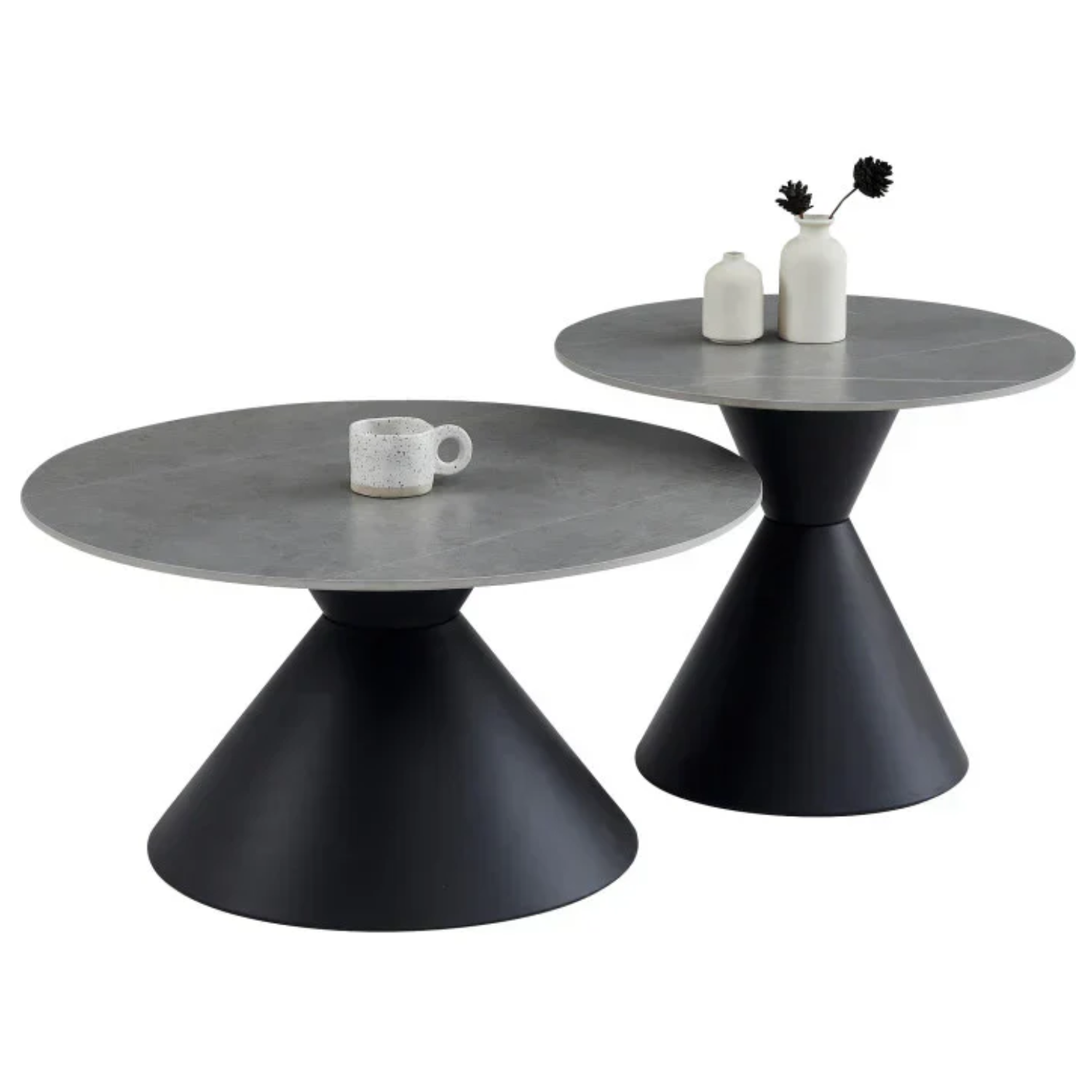Table basse avec plateau en céramique lisse et résistante, piétement en acier