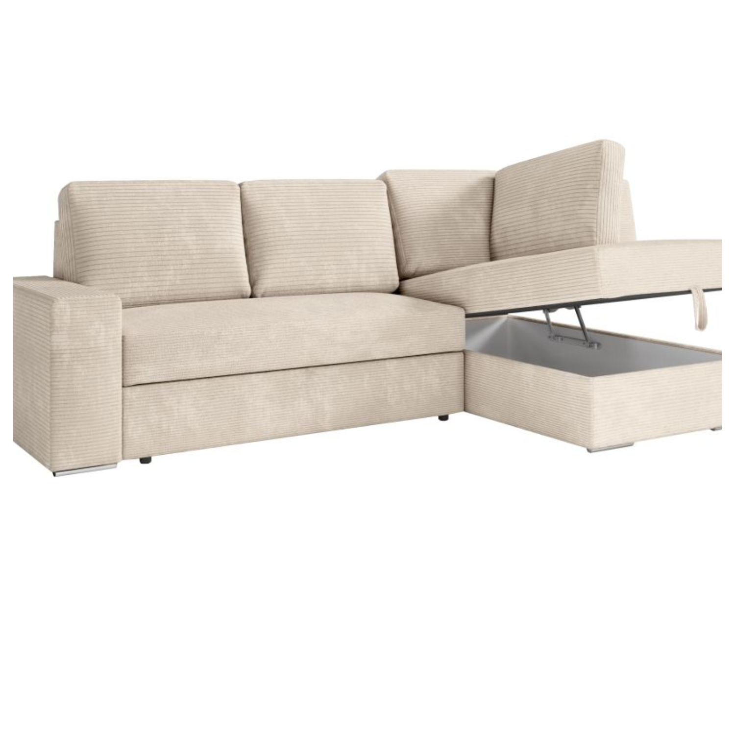 Canapé d'angle fixe convertible avec coffre en velours cotelé