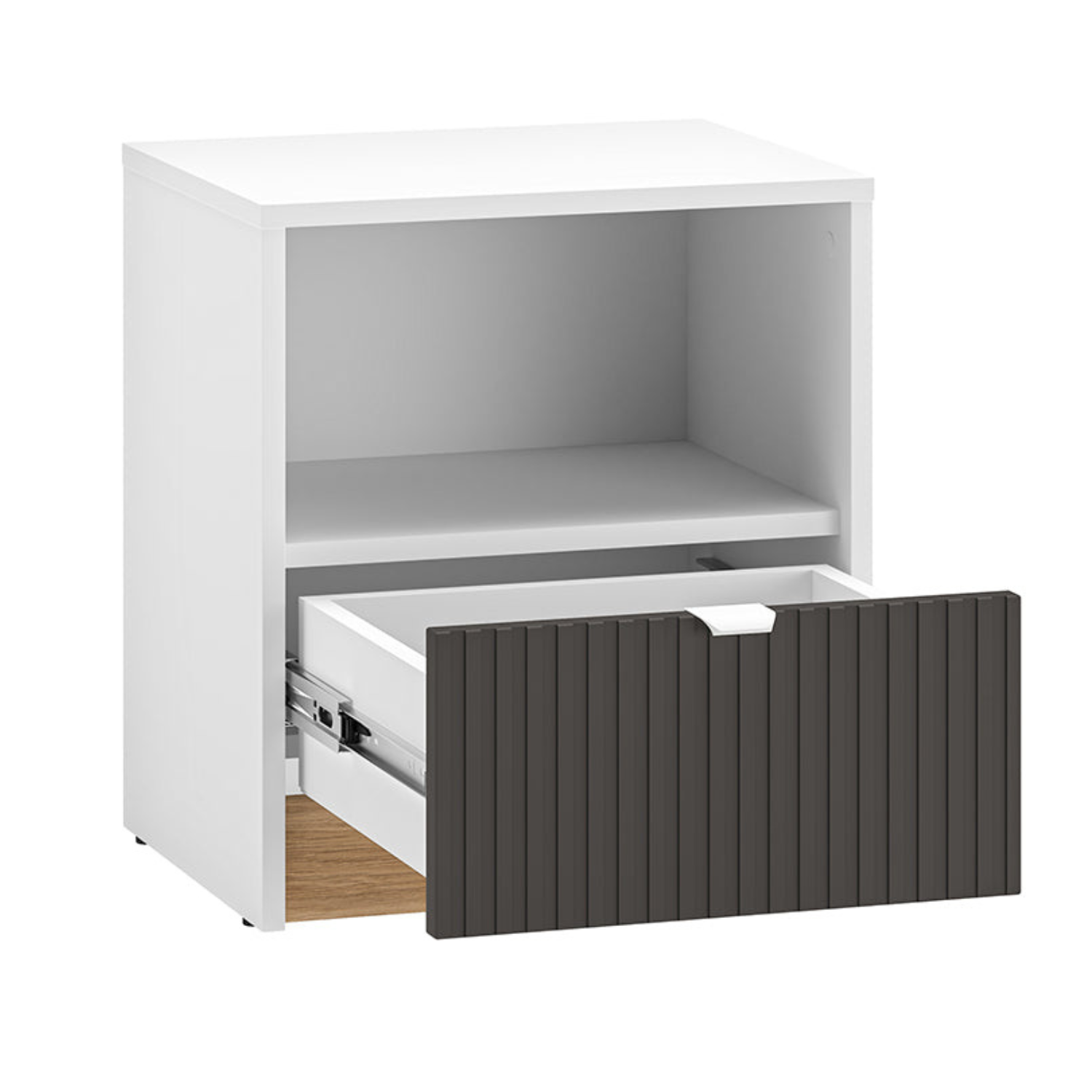 Table de Chevet Moderne – Blanc, Graphite Mat & Chêne Castello