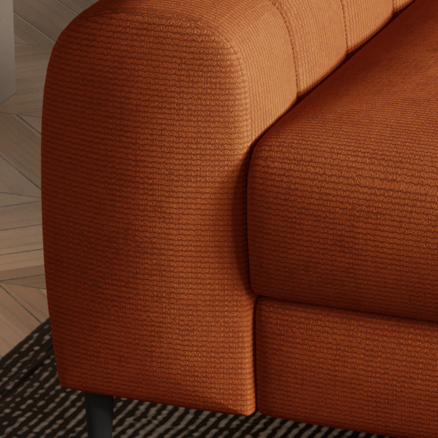 Canapé d’Angle  – Design Moderne, Système de Couchage DELFIN, Coffre de Rangement et Têtières Ajustables | Tissu Haut de Gamme